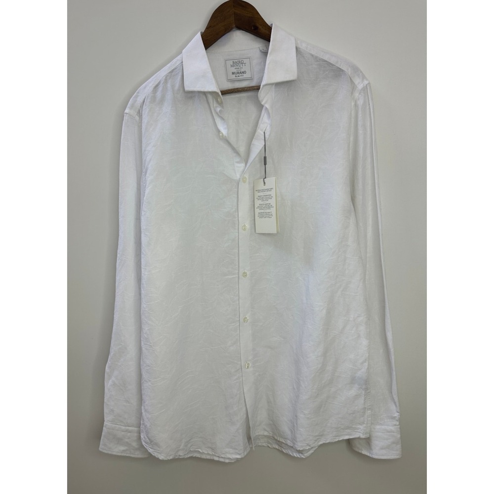 NWT Murano Baird McNutt Linen Blend Shirt White Floral Texture LS Slim Fit Large - Picture 2 of 16